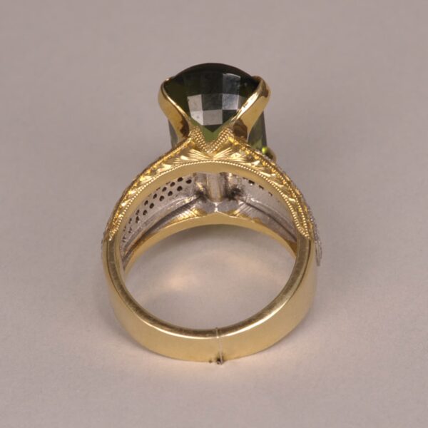 Green tourmaline and diamond ring, special cut