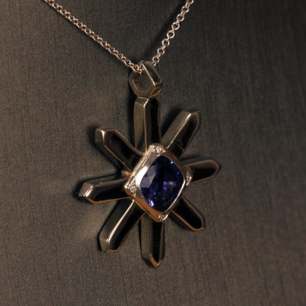 African Tanzanite and diamond starflake and diamond pendant, snowflake