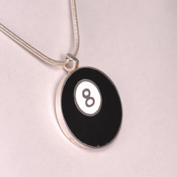 Eight ball, 8 ball silver pendant enamel with chain