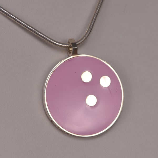 Pink Bowling Ball silver pendant, new with chain