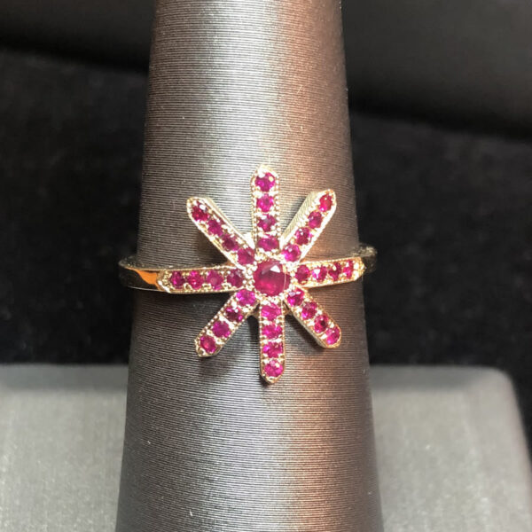 Ruby starflake snowflake ring, natural fine rubies