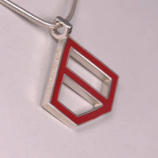 Sterling silver abstract enamel pendant with chain, geometric by Casil