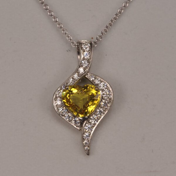 Heart shaped yellow sapphire and diamond pendant, sunshine yellow!