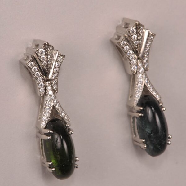 Cabochon tourmaline and diamond earrings, dangle