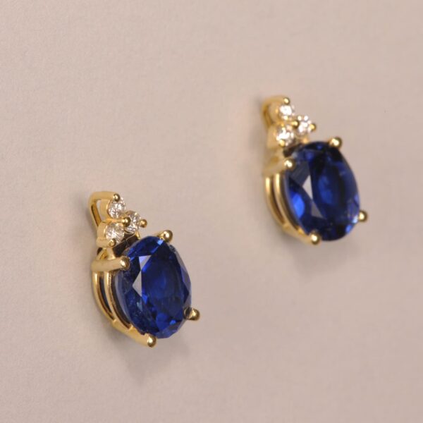 Kyanite (rare) and Diamond Earrings, cobalt blue color