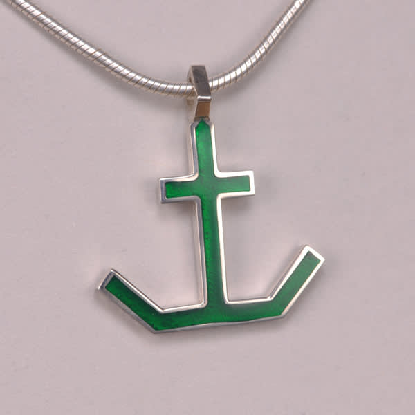 Enameled Sterling Silver Anchor Pendant, Cajuel geometric design