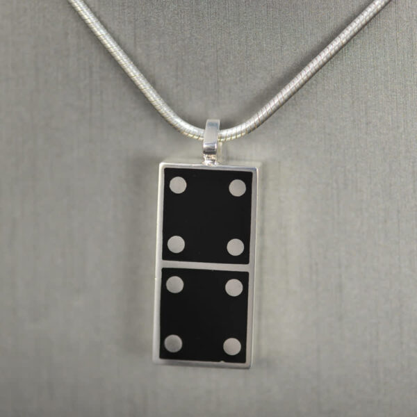 Domino pendant, solid silver and enamel 4 - 4, four - four