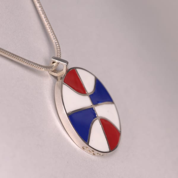 ABA Basketball Pendant, real silver and enamel with chain