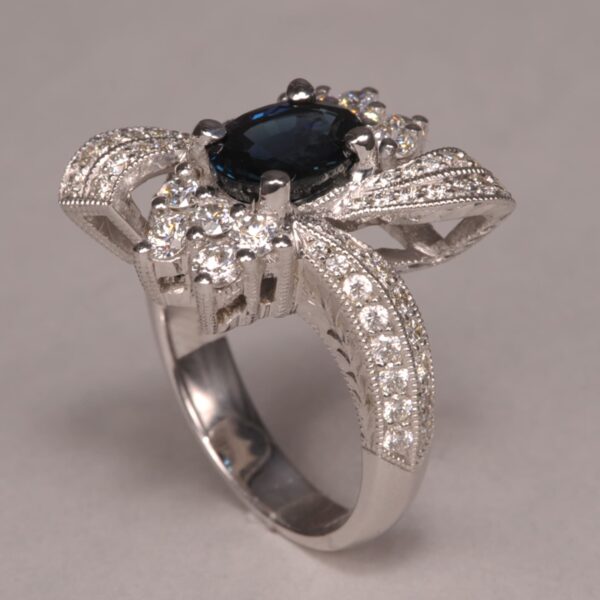 Superb Blue Sapphire and Diamond Ring with amazing handmade ring