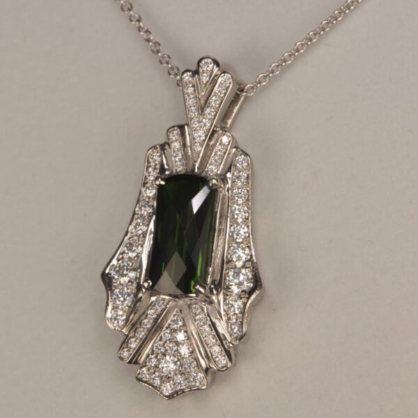 Tourmaline and diamond pendant, Cajuel deco style, mint cond