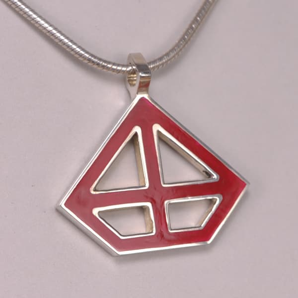 Sterling silver abstract enamel pendant with chain, cajuel blue or red