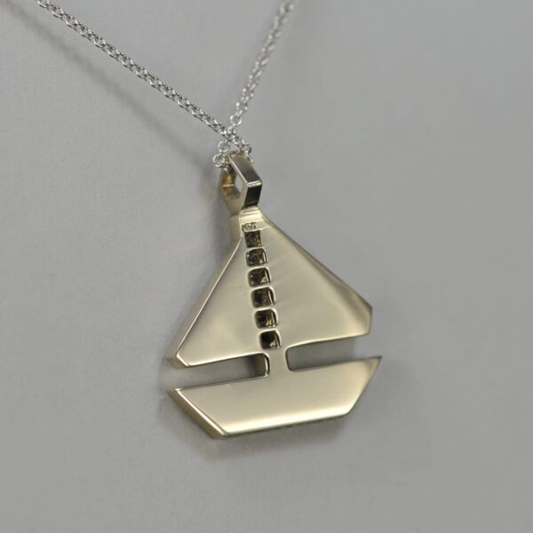 14k solid gold diamond and sapphire geometric sailboat pendant with chain