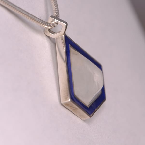 Moonstone and enamel modern silver pendant with chain