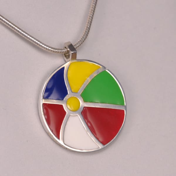 Silver and enamel Beach Ball silver pendant with chain