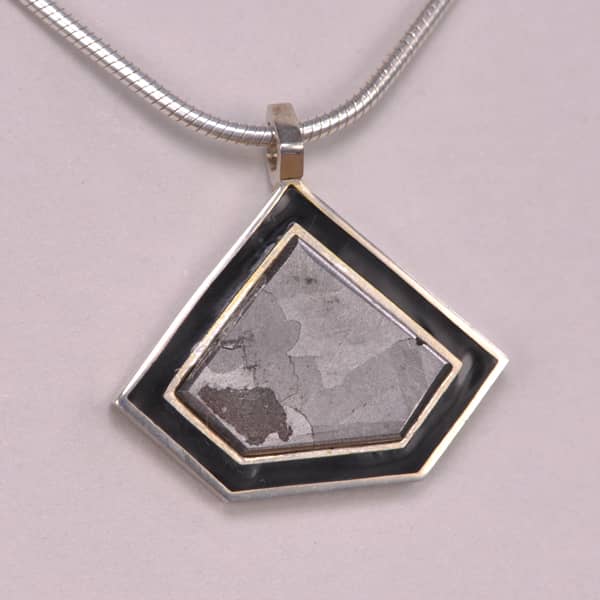 geometric meteorite silver pendant with chain