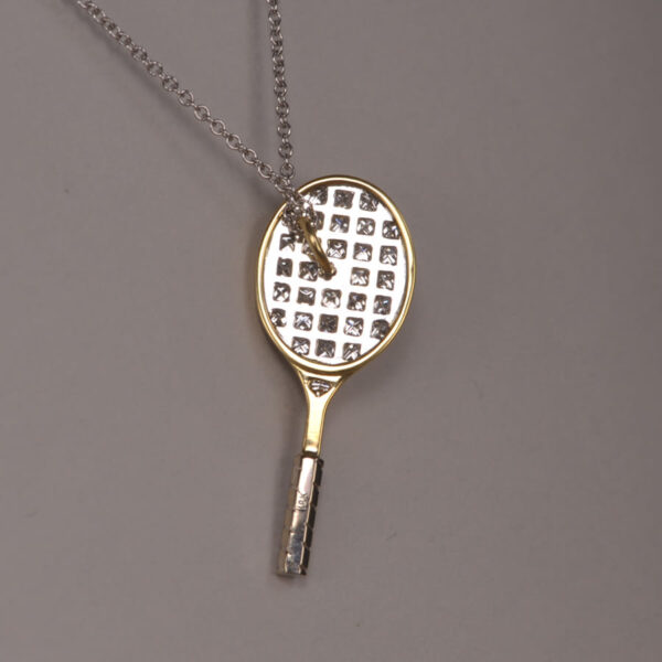 Gold an diamond tennis racket raquet pendant with pearl