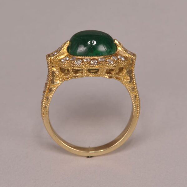 Cabochon Emerald and diamond ring, special ring