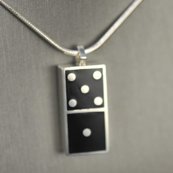 Domino pendant, solid silver and enamel 1 - 5, one five