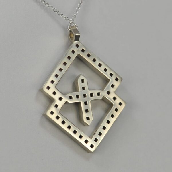 Diamond and gemstone geometric abstract pendant solid gold with chain