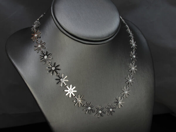 All diamond snowflake, geometric star necklace