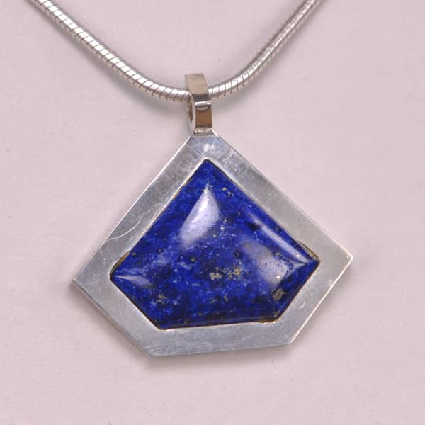 Blue Lapis modern geometric sterling silver pendant with chain