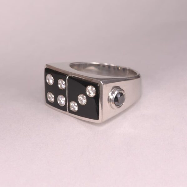 Domino ring, diamond dice ring, heavy and solid platinum, craps