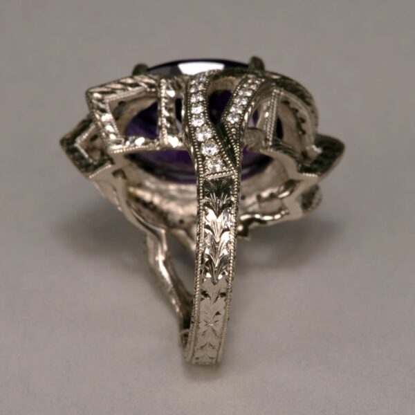 Highest quality amethyst and diamond ring, large handmade ring, new