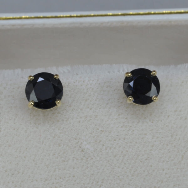 Midnight blue sapphire stud earrings, 14k gold, new