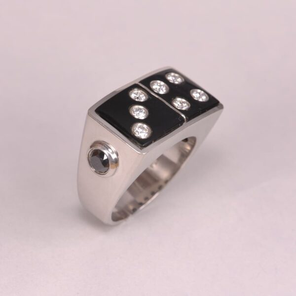 Domino ring, diamond dice ring, heavy and solid platinum, craps