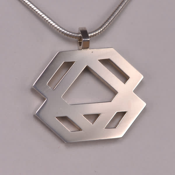 Sterling silver abstract geometric pendant with chain, Casil by Cajuel, unique