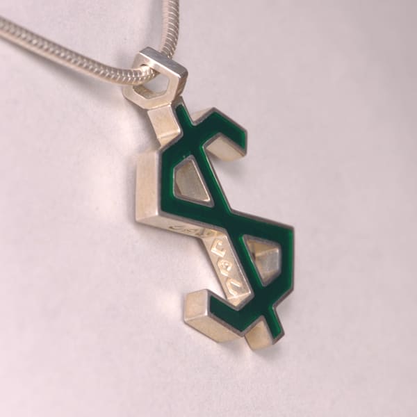 Enameled Sterling Silver Dollar Sign Pendant, Cajuel geometric design