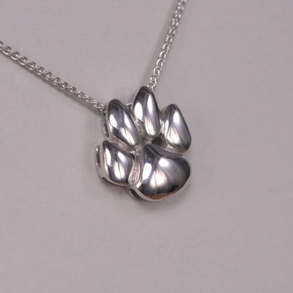 14k white gold cat paw pendant with chain