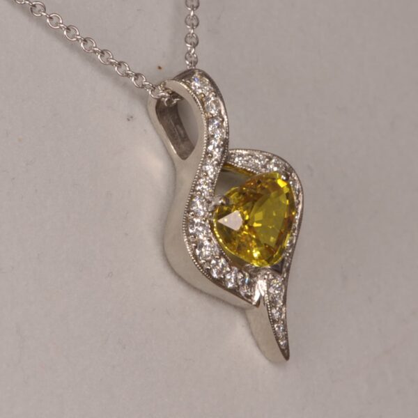 Heart shaped yellow sapphire and diamond pendant, sunshine yellow!