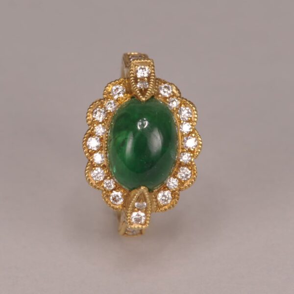 Cabochon Emerald and diamond ring, special ring