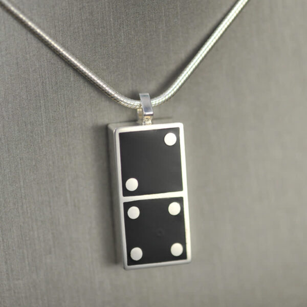 Domino pendant, solid silver and enamel 2 - 4, two - four