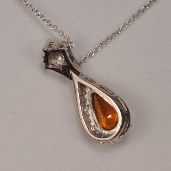 Very Fine orange sapphire and diamond pendant, hinged diamond bail, handmade