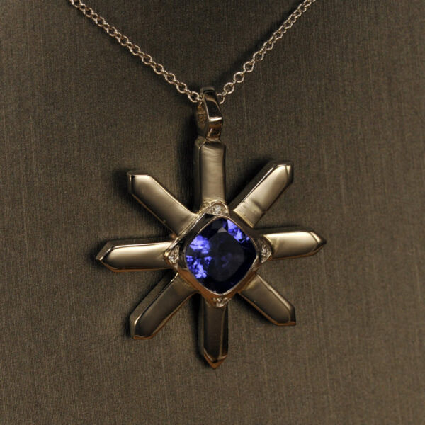 African Tanzanite and diamond starflake and diamond pendant, snowflake