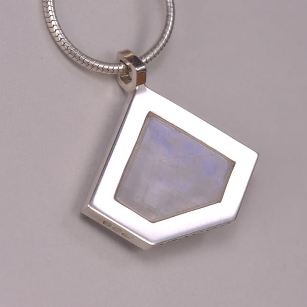 Moonstone and enamel modern silver pendant with chain