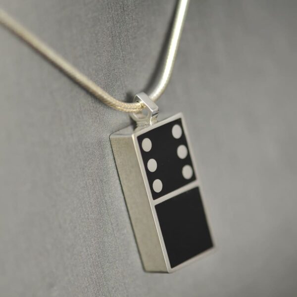 Domino pendant, solid silver and enamel 0 - 6, blank six