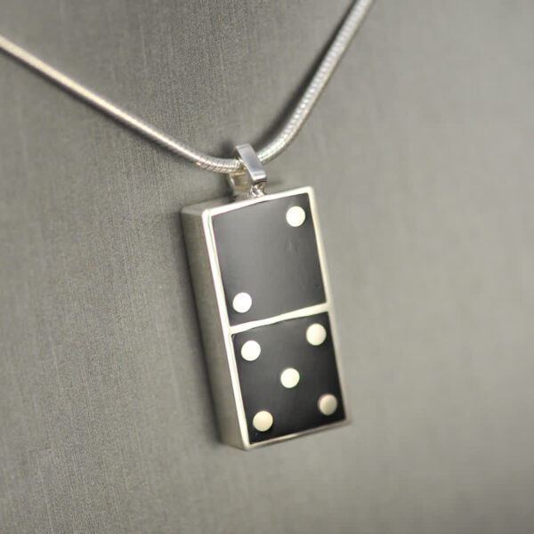 Domino pendant, solid silver and enamel 2 - 5, two - five