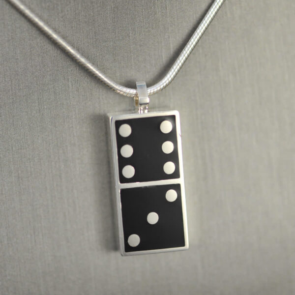 Domino pendant, solid silver and enamel 3 - 6, three - six