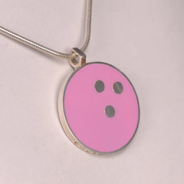 Pink Bowling Ball silver pendant, new with chain