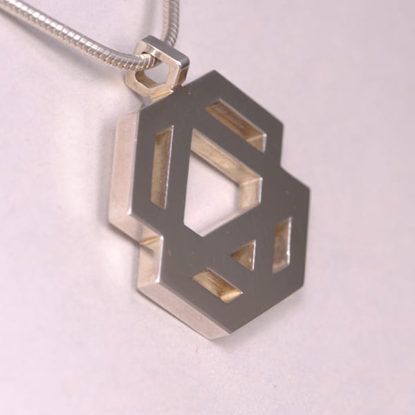 Sterling silver abstract geometric pendant with chain, Casil by Cajuel, unique