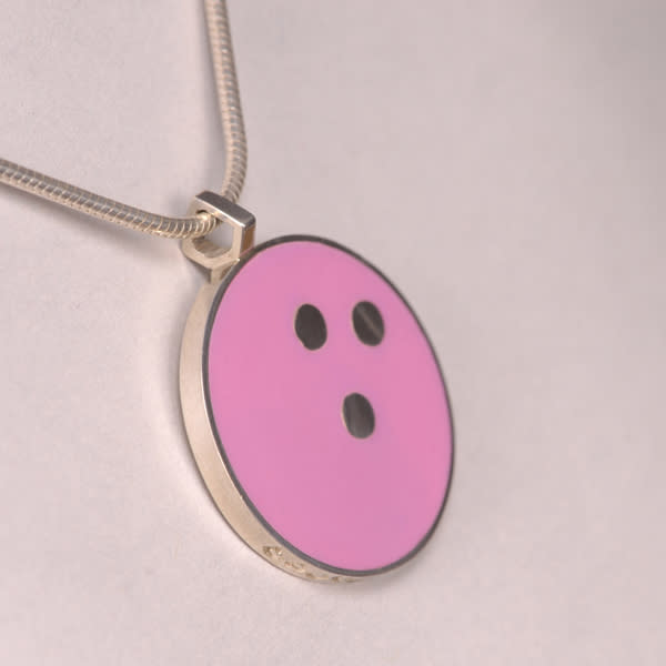 Pink Bowling Ball silver pendant, new with chain