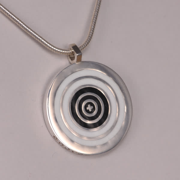 Bullseye silver pendant, real enamel with chain