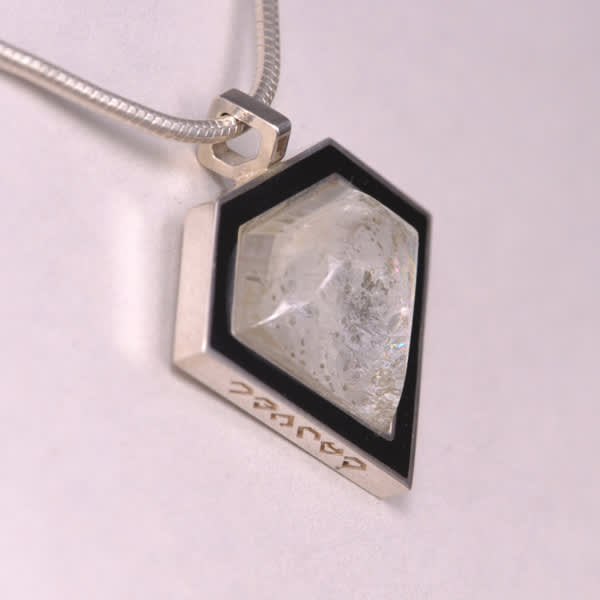 quartz and enamel geometric pendant