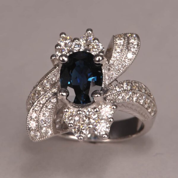 Superb Blue Sapphire and Diamond Ring with amazing handmade ring