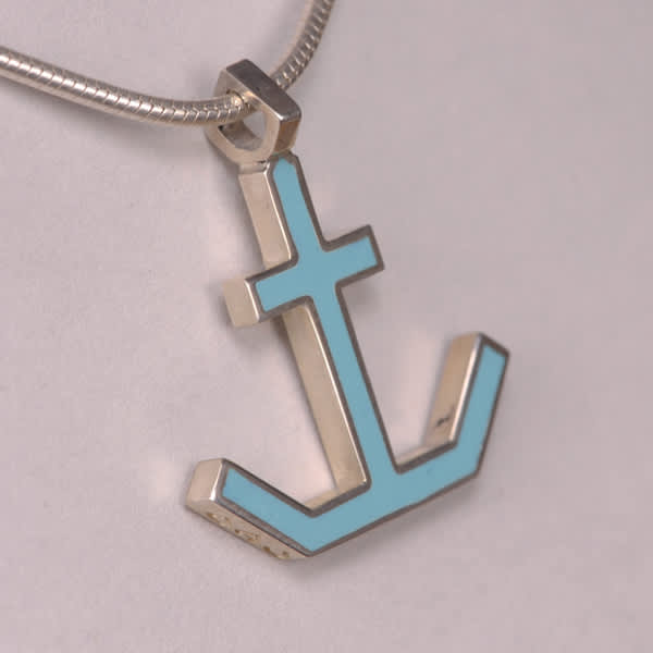 Enameled Sterling Silver Anchor Pendant, Cajuel geometric design