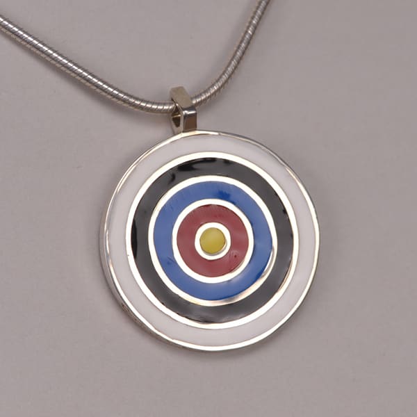 Custom Silver Archery Pendant multi color real enamel, chain