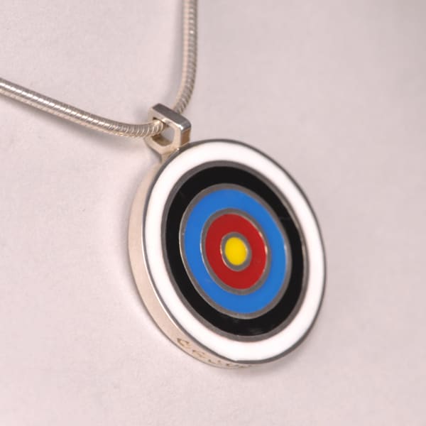 Custom Silver Archery Pendant multi color real enamel, chain